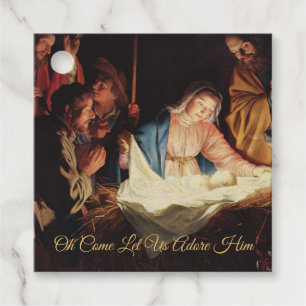 Religious Christmas Nativity Scene Gold Script Favor Tags