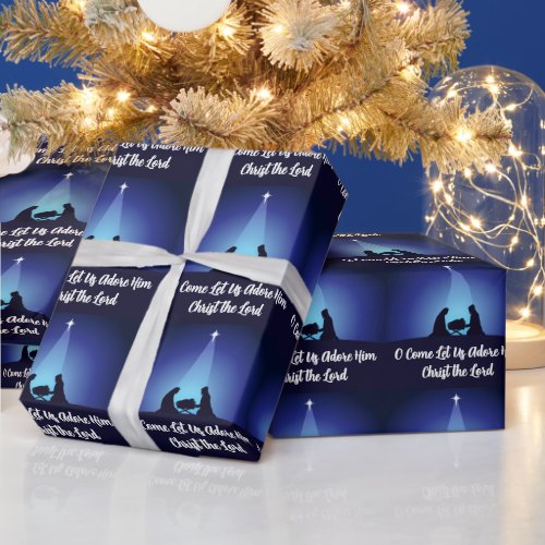 Religious Christmas Nativity Scene Jesus in Manger Wrapping Paper