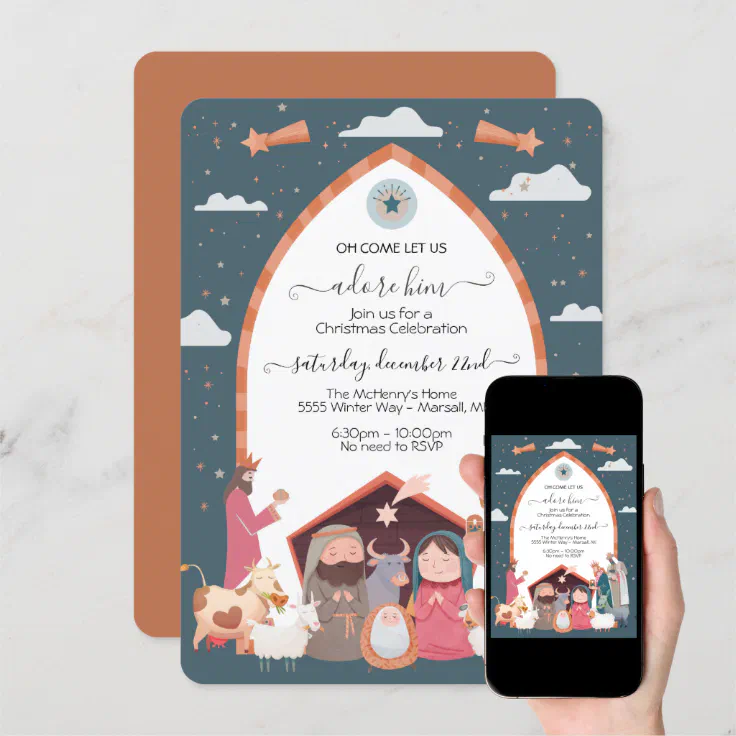 Religious Christmas Nativity Scene Party Invitation | Zazzle