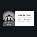 Religious Christmas Nativity Scene Return Address Self-inking Stamp<br><div class="desc">This religious, self-inking, return address stamp for Christmas features a simple line drawing of the Nativity scene with the Holy Family. Mary, Joseph and the animals pray before Baby Jesus beneath the Star of Bethlehem. The design includes the words "Christ the Savior is Born!" written in a classic brushed calligraphy...</div>