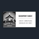 Religious Christmas Nativity Scene Return Address Self-inking Stamp<br><div class="desc">This religious, self-inking, return address stamp for Christmas features a simple line drawing of the Nativity scene with the Holy Family. Mary, Joseph and the animals pray before Baby Jesus beneath the Star of Bethlehem. The design includes the words "Christ the Savior is Born!" written in a classic brushed calligraphy...</div>