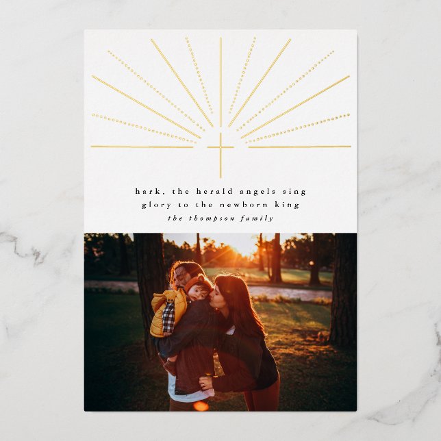 Religious Christmas Photo Card Foil Cross (Front)