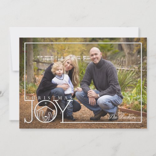 Religious Christmas Photo Card Joy Nativity Frame