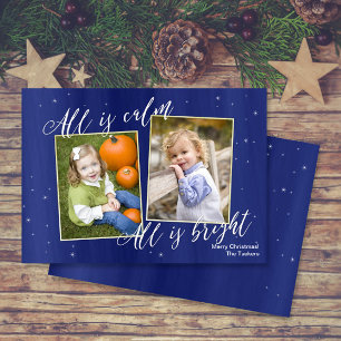 Religious Christmas Photo Card, Navy Blue Gold Holiday Card