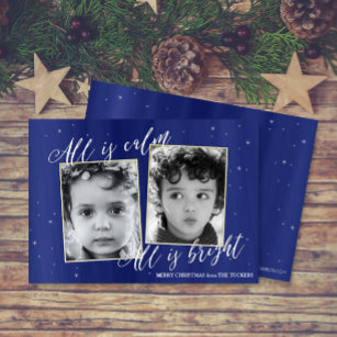 Religious Christmas Photo Card, Navy Blue Gold Holiday Card