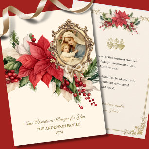 Religious Christmas Poinsettia Mother Mary Jesus Holiday Card
