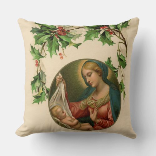Religious Christmas Sacred Heart of Jesus Throw Pillow