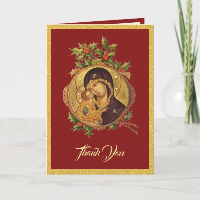 Religious Christmas Thank You Jesus Mary Scripture Holiday Card (Front)