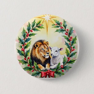 Religious Christmas The Lion and the Lamb and Star Button