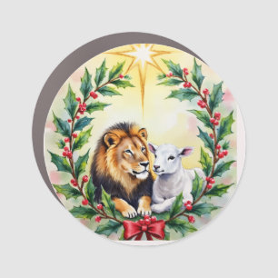 Religious Christmas The Lion and the Lamb and Star Car Magnet