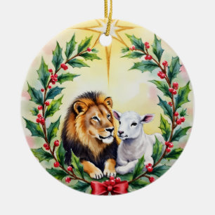 Religious Christmas The Lion and the Lamb and Star Ceramic Ornament