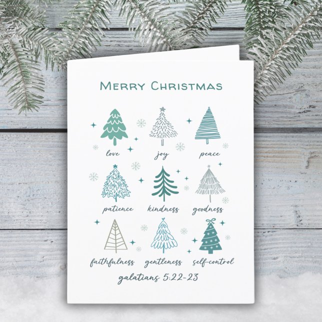  Religious Christmas Trees Boho Minimal Scripture Holiday Card (Creator Uploaded)
