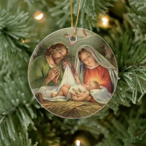 Religious Christmas Vintage Nativity Jesus Mary  Ceramic Ornament