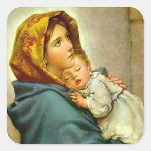 Religious Christmas Virgin Mary and Jesus Square Sticker