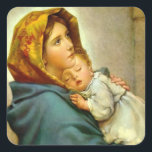Religious Christmas Virgin Mary and Jesus Square Sticker<br><div class="desc">This religious Christmas sticker features a beautifful painting by Roberto Ferruzzi (Madonna of the Streets - 1897) of the Virgin Mary cradling the sleeping Baby Jesus in her arms. This sticker is perfect for Catholics and Christians wanting to add a spiritual touch to their gift giving and holiday cards. Be...</div>