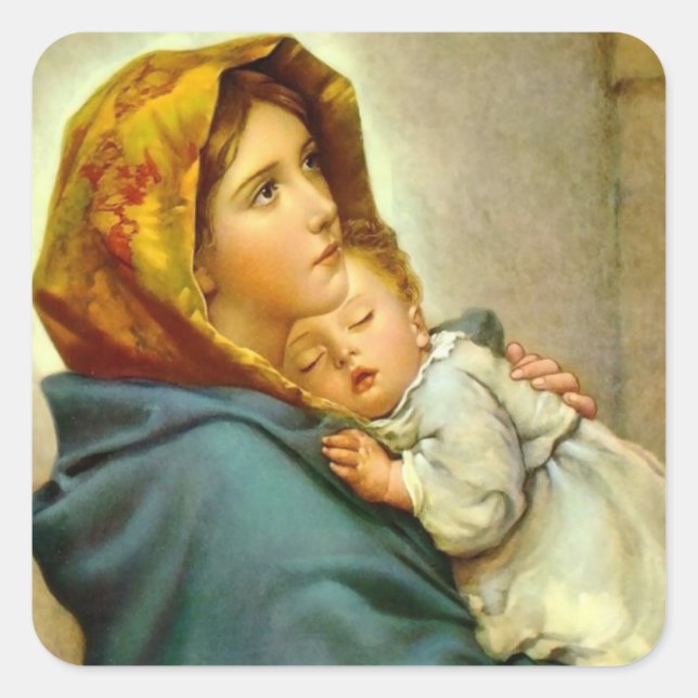 Religious Christmas Virgin Mary and Jesus Square Sticker (Front)