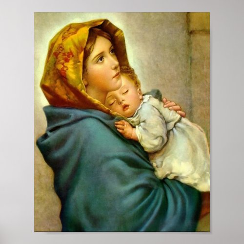 Religious Christmas Virgin Mary Jesus Vintage Poster