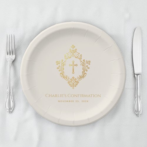 Religious Confirmation Faux Gold Cross Crest Ivory