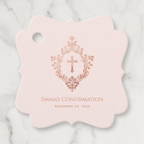 Religious Confirmation Girl Pink Cross in Crest Favor Tags
