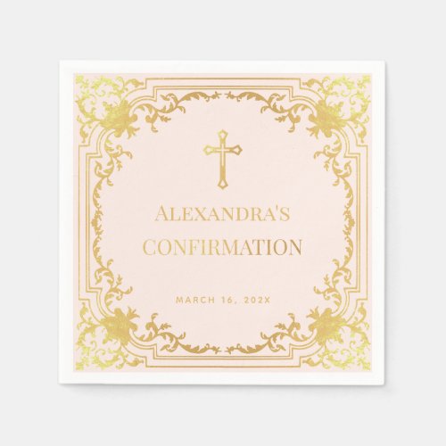  Religious Confirmation Girl Pink Faux Gold Cross Napkins