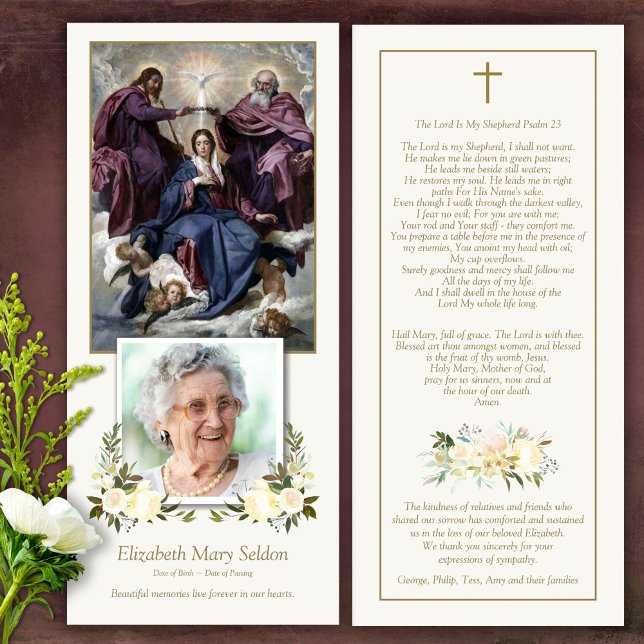 Religious Coronation Mary Funeral Thank You Card (Catholic, Religious, Celebration of Life, In Loving Memory of, Forever in our hearts, funeral cards)
