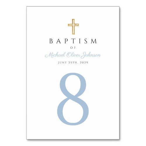 Religious Cross Baby Blue Boy Baptism Table Number