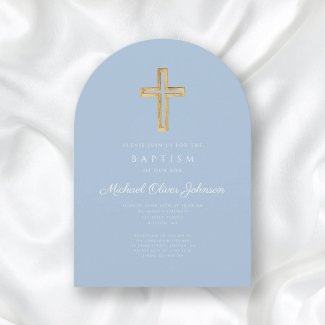 Religious Cross Baby Blue Script Boy Baptism Arch