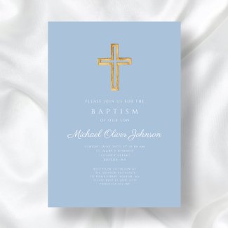 Religious Cross Baby Blue Script Boy Baptism