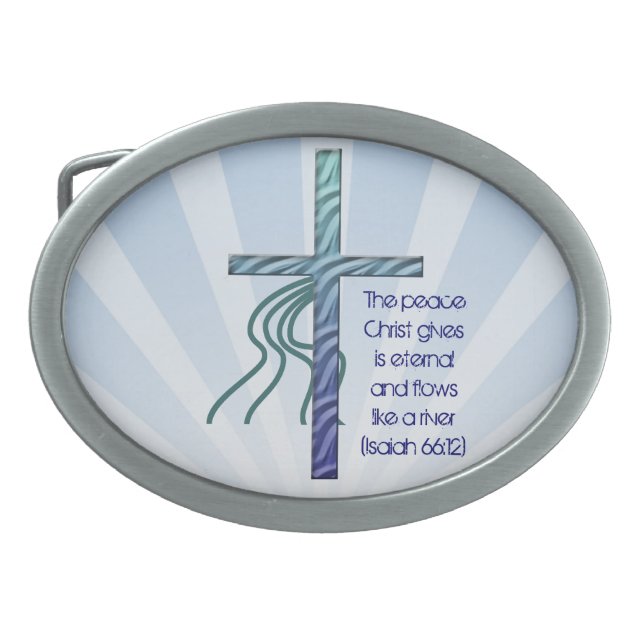 Religious Cross/Blue+Bible Quote Belt Buckle (Front)