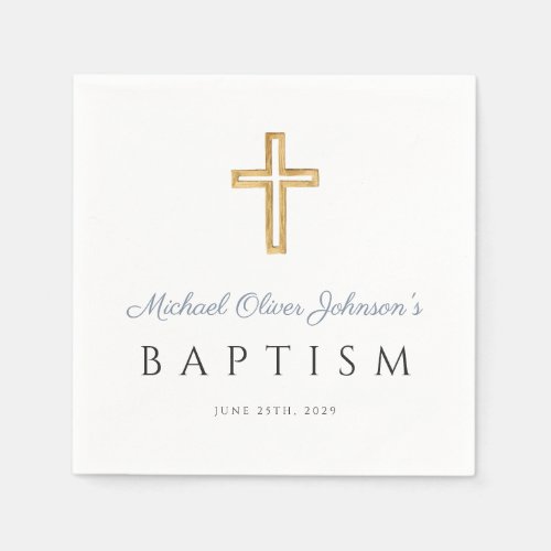 Religious Cross Blue Boy Baptism Napkins