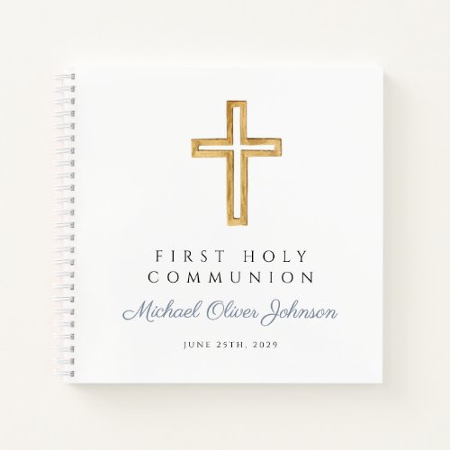 Religious Cross Blue Boy First Communion Guestbook Notebook