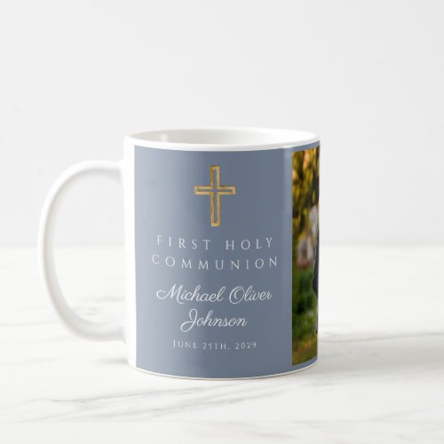 Religious Cross Blue Boy First Communion Photo Coffee Mug