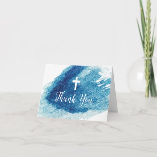 Religious Cross Blue Watercolor Thank You