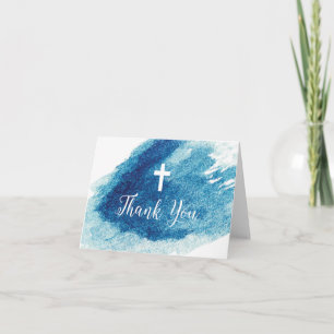 Religious Cross Blue Watercolor Thank You Card