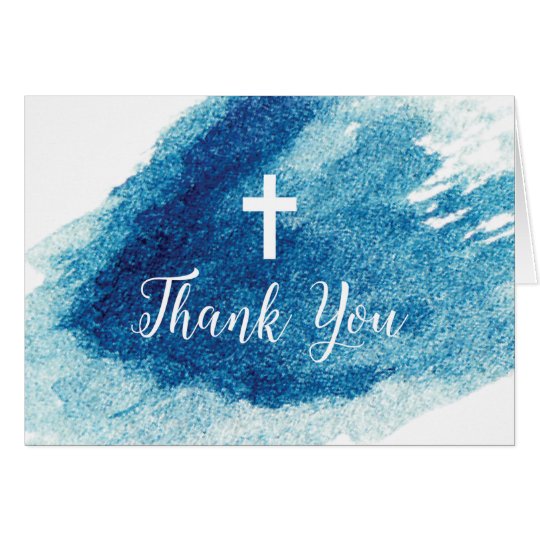 religious cross blue watercolor thank you card zazzlecom