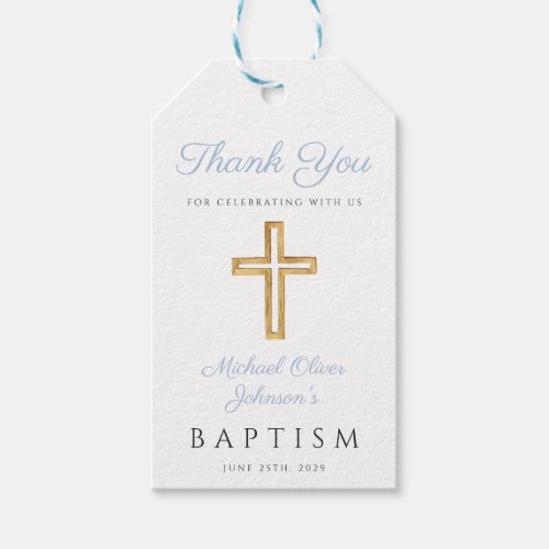 Religious Cross Boy Baby Blue Baptism Gift Tags