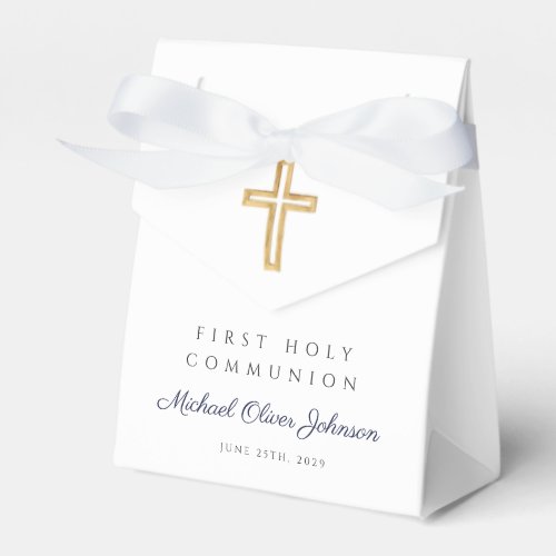 Religious Cross Boy Blue First Communion Favor Boxes