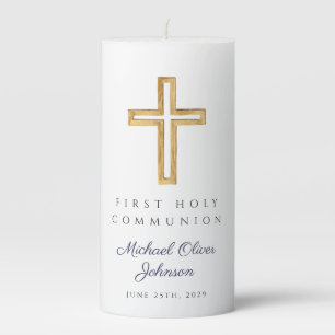 Religious Cross Boy First Communion Pillar Candle