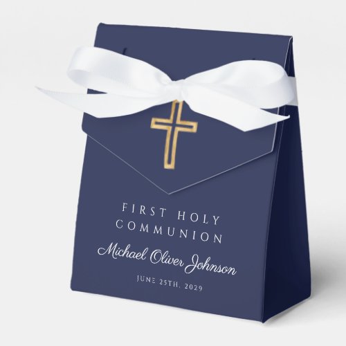 Religious Cross Boy Navy Blue First Communion Favor Boxes