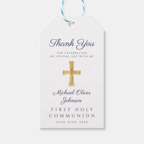 Religious Cross Boy Navy Blue First Communion  Gift Tags