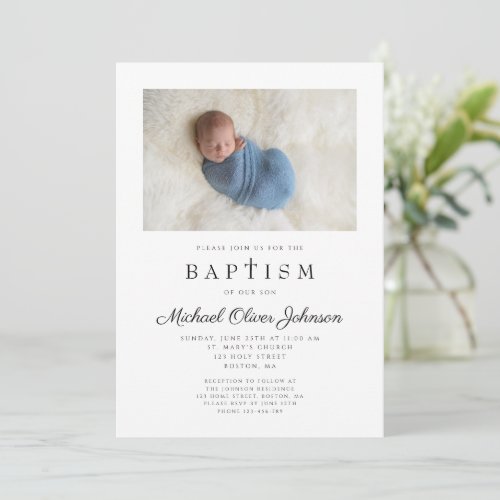 Religious Cross Boy Photo Baptism Invitation