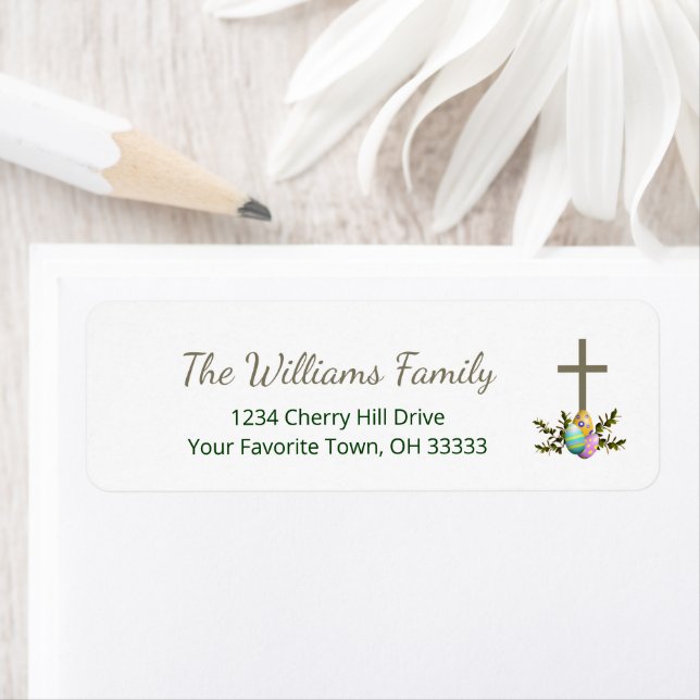 Religious Cross Decorated Eggs Easter Brunch  Label (Insitu)