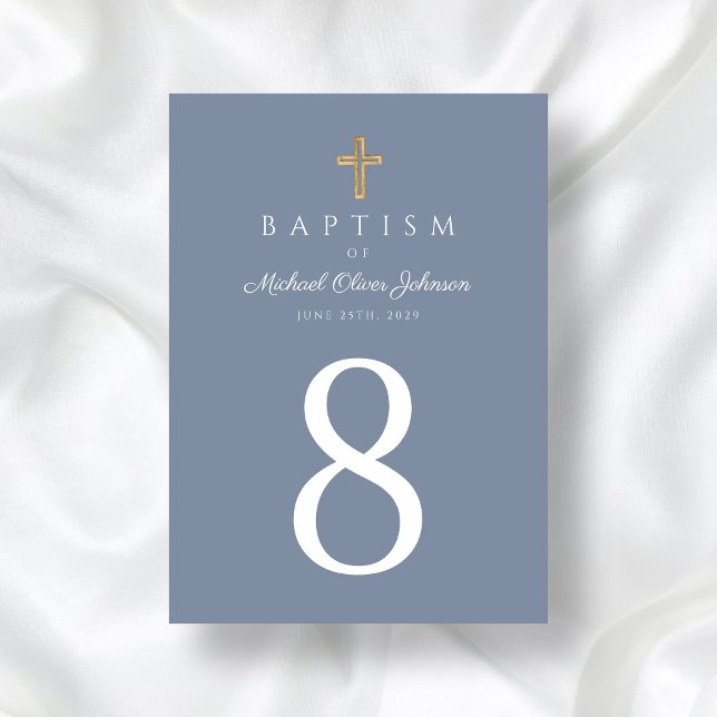 Religious Cross Dusty Blue Boy Baptism Table Number (Religious Cross Dusty Blue Boy Baptism Table Number)