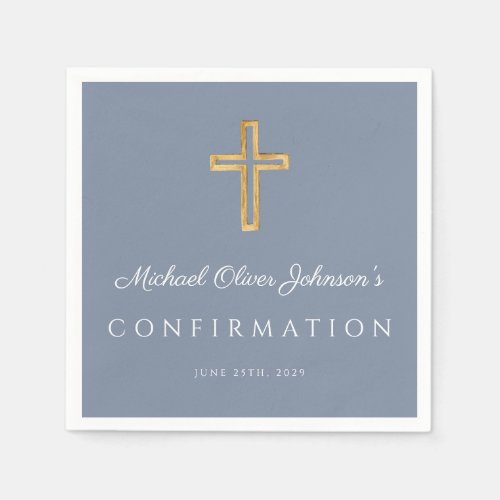 Religious Cross Dusty Blue Boy Confirmation Napkins