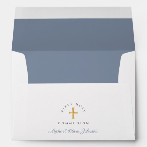 Religious Cross Dusty Blue Boy First Communion Envelope