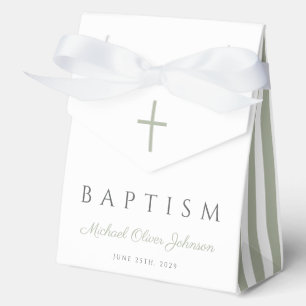 Religious Cross Dusty Blue Script Boy Baptism  Favor Boxes