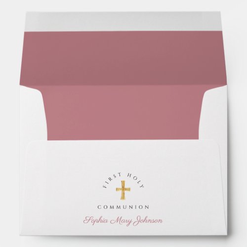 Religious Cross Dusty Pink First Communion Envelope
