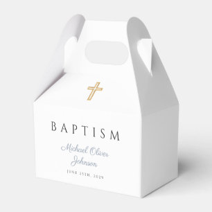 Religious Cross Dusty Script Blue Boy Baptism Favor Boxes