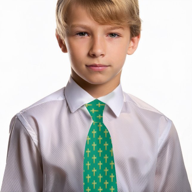 Religious Cross Emerald Green Faux Gold Communion  Neck Tie (Creator Uploaded)