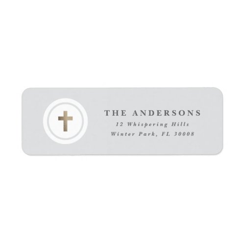Religious cross faux foil return address label